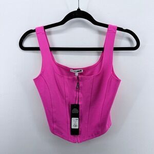 NWT Fashion Nova Belle Corset Top Hot Pink Square Neck Zip Front Tank S